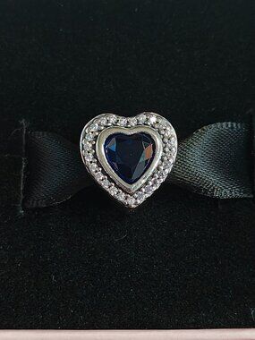 Authentic Pandora Sparkling Love Charm with Blue Crystal – 797608NANB Sterling
